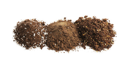 Piles of fresh soil isolated on white