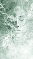 Fototapeta premium Serene woman, smoke, ethereal, green, abstract, peaceful, fantasy, meditation, spiritual, art