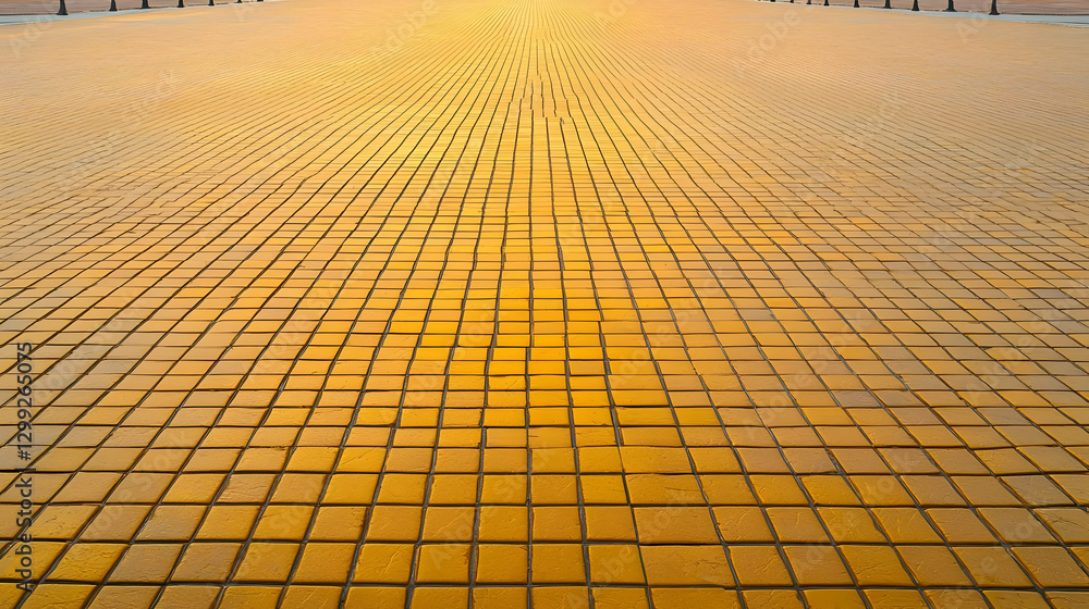 Poster Golden Brick Pattern With Perspective Light And Abstract Grid Design For Background