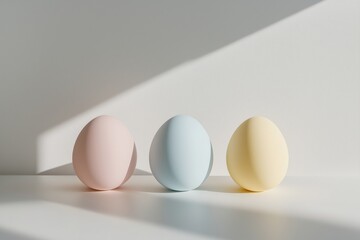 Reduced Easter theme with three stylish pastel-colored eggs