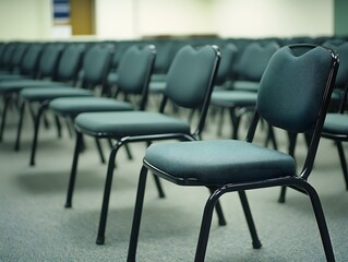 Obraz premium Rows of Empty Teal Conference Chairs in a Room