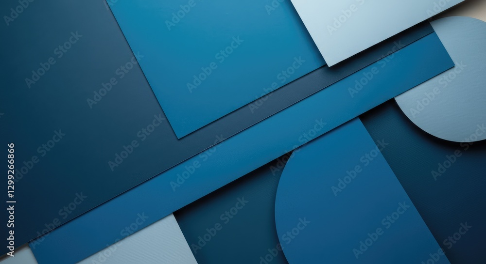 Poster abstract geometric background with overlapping blue shapes, modern minimalist design