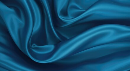 Fototapeta premium Smooth, shiny blue fabric with flowing folds and rich color