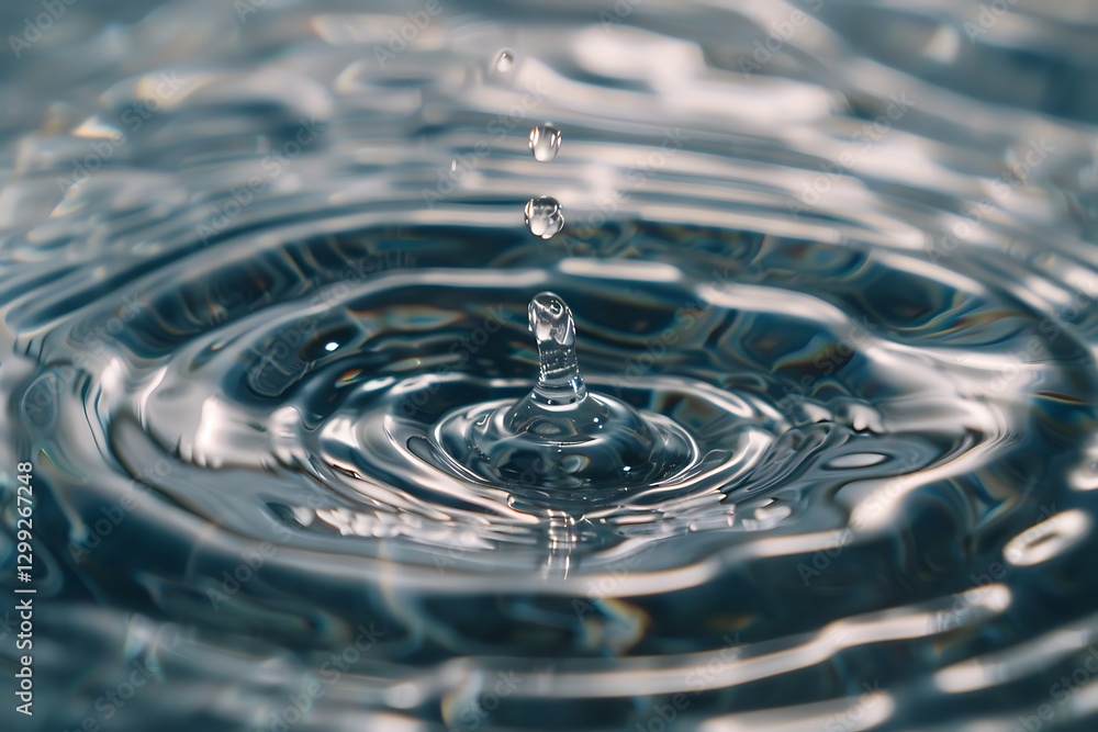 Poster water drop close-up with ripples and waves. abstract background