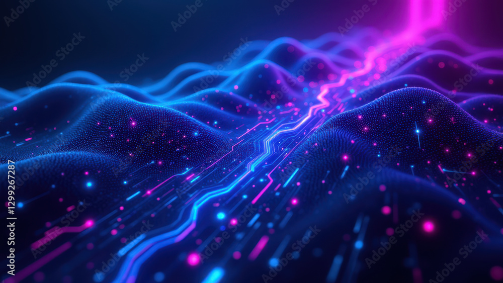 Poster a vibrant and futuristic digital illustration of abstract technology concepts related to ci/cd, dock