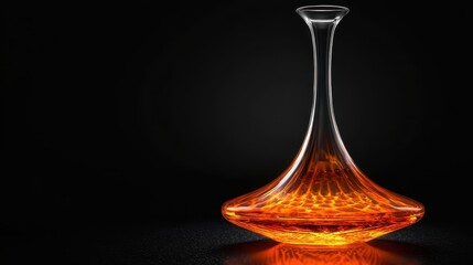 A stunning glass decanter filled with amber liquid, beautifully illuminated against a dark background, highlighting its elegant design.