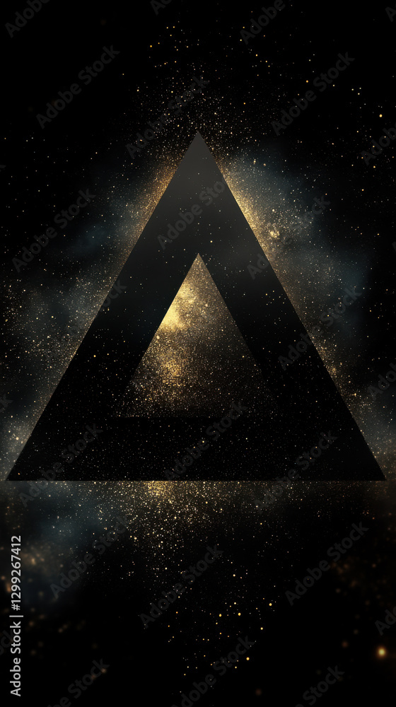 Poster visual representation of a glowing triangle with sparkling elements against a dark background