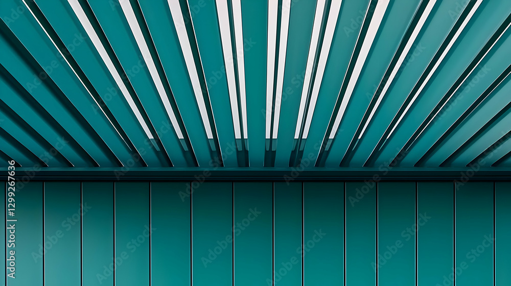 Poster geometric teal ceiling design with linear lines and vertical panels