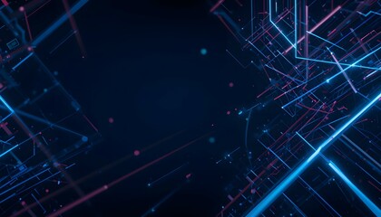 Obraz premium Abstract Neon Geometric Lines on Dark Background