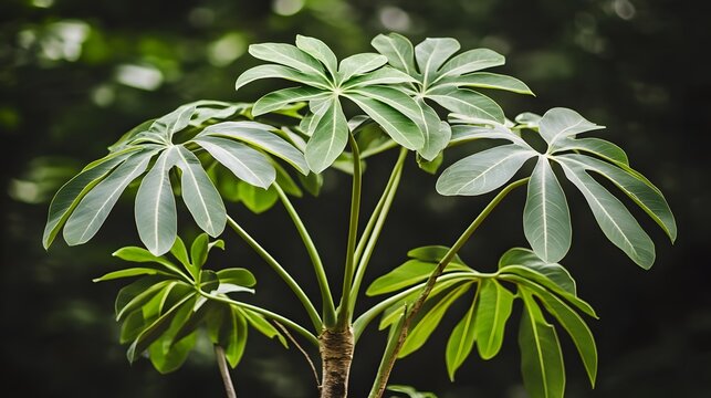 Vibrant Green Schefflera Plant Lush Foliage Tropical Leaves
