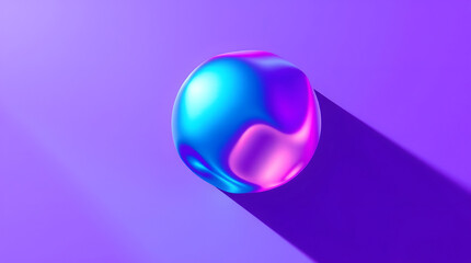 Iridescent fluid sphere glass on purple background, 3D render abstract orb design, vibrant color light
