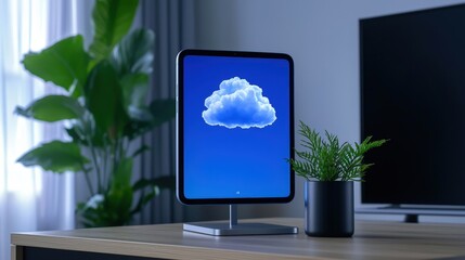 Smart tablet, cloud icon, home display