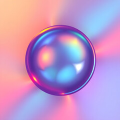 glowing fluid purple sphere on gradient rainbow background 
