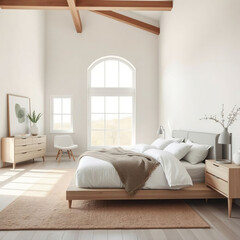 Modern luxury bedroom interior in minimal scandinavian style