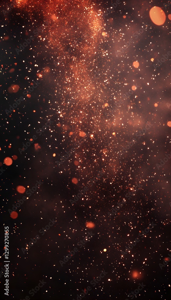 Poster glowing particles dispersed in a dark background creating an effect