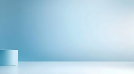 Obraz premium Minimalist Blue Cylinder Podium Displayed On Smooth Surface Against Light Blue Gradient Background