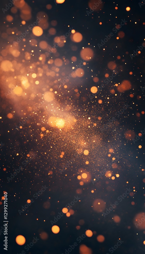 Poster abstract dark background with glowing bokeh light particles shimmering