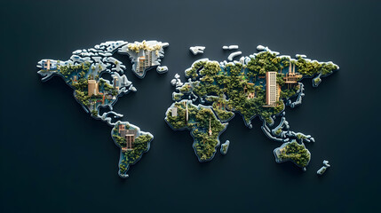 Pixelated World Map With Green And Brown Landmasses On Black Surface Highlighting Digital Representation