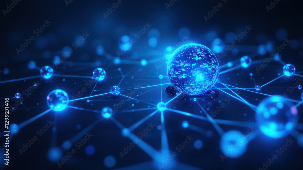 Aufkleber Blue abstract digital network with connections symbolizing cloud computing or data transfer.