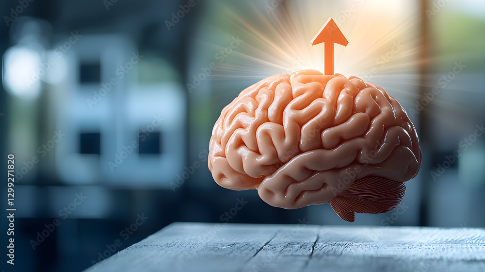 Aufkleber a brain with a light shining on it and an arrow pointing upwards