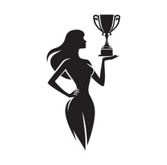 female holding trophy silhouette vector illustration