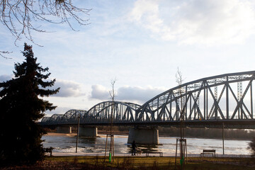 Spacer z psem nad Wisłą, kry lodowe, Toruń, Poland, Walking with a dog on the Vistula River, ice floes, Toruń, Poland