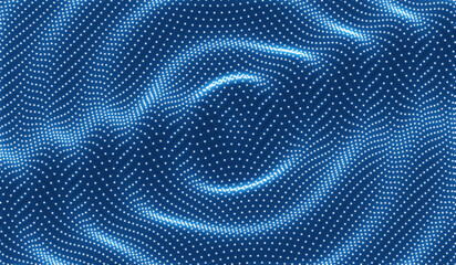 3D wavy background with ripple effect. Grid surface with particle. Vector illustration for cover, card, postcard, interior design, banner, poster, brochure or presentation.