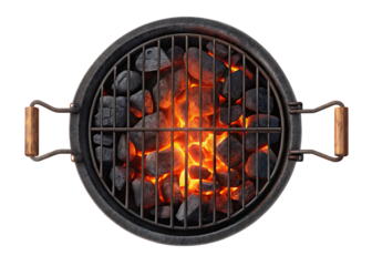  grill and fire grill and fire coals top view isolated on white 