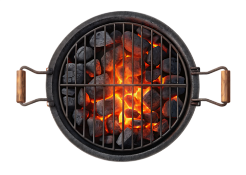  grill and fire grill and fire coals top view isolated on white 