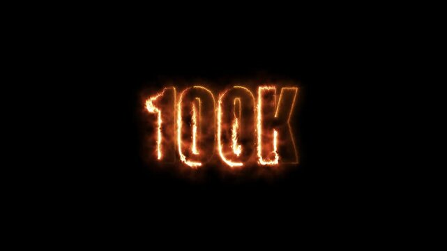 Glowing neon 100k animation of text effect video motion on black background. 100k Followers Celebration text glowing neon animation.