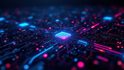 Obraz premium A colorful digital representation of a server or data center with illuminated pathways for network connectivity.