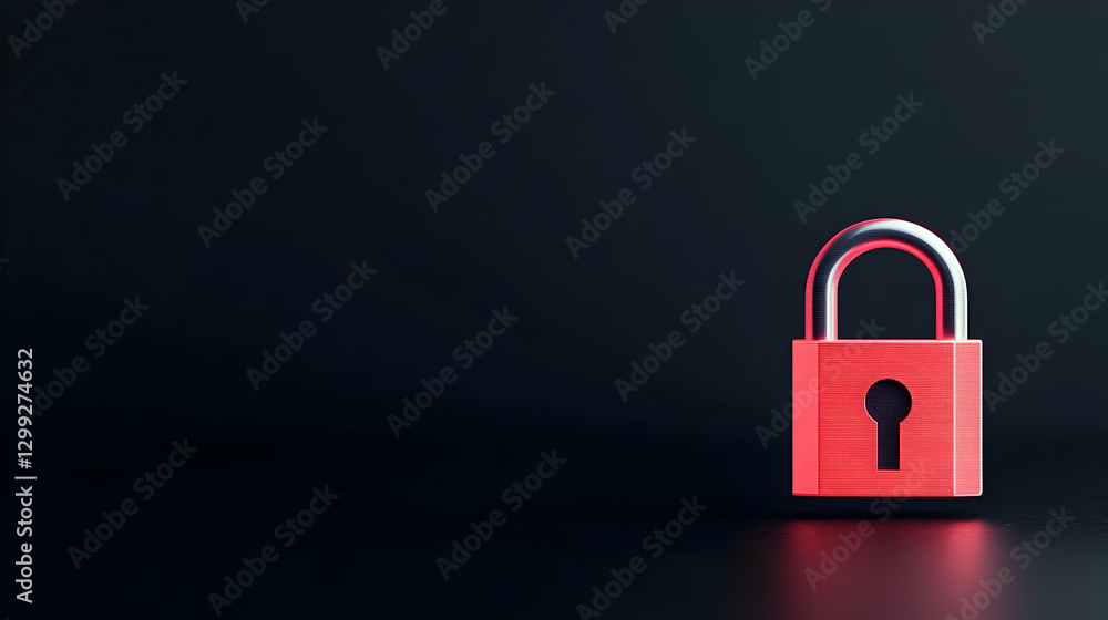 Poster red illuminated padlock on dark background representing digital security and data protection