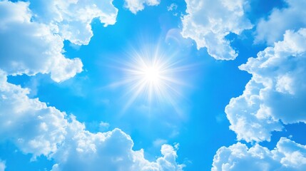 Bright Sunny Day: A Stunning View of Blue Sky and Fluffy Clouds