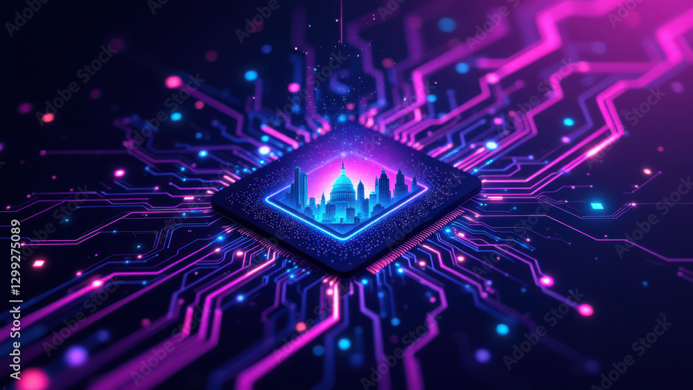 Aufkleber a digital illustration depicting a futuristic data center with intricate network pathways, represent