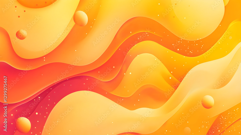 Poster abstract flowing gradient background with dynamic waves and tiny spheres