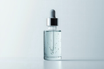 Clear serum in dropper bottle on clean surface