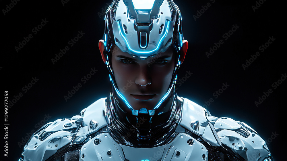 Poster futuristic robot model sci-fi environment digital art close-up view high-tech conceptualization