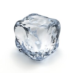 Crystal-clear close-up view of one ice cube with sharp edges, great for cooling and drink themes