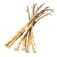 A Watercolor hand-painted marshmallow root branch painting illustration isolated on a white background, illustration, AI painted illustration, marshmallow root