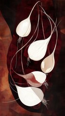 Abstract Still Life of White Bulbs on a Deep Maroon Background