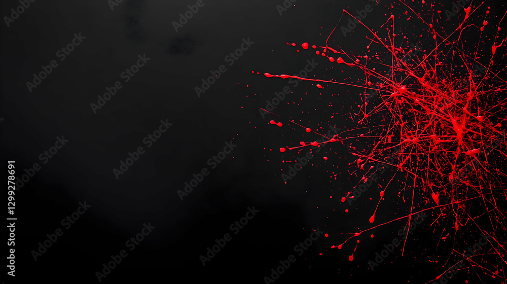 Poster abstract red splatter paint on black background showing dynamic texture and artistic design