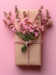Obraz premium mages of wrapped Mother's Day gifts decorated with elegant floral decorations, soft pastel ribbons and delicate flowers