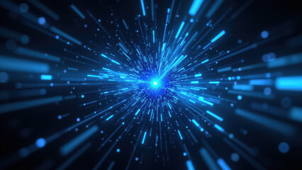 Fototapeta premium Vivid blue light burst with a white center, simulating a digital explosion or ci/cd pipeline success.