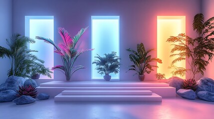 Futuristic neon tropical interior decor high resolution hd photo