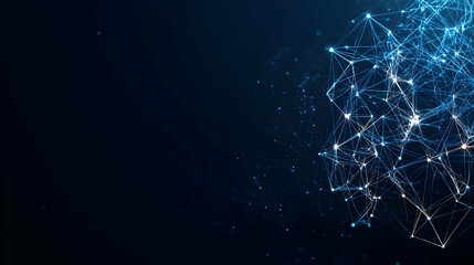 Abstract Digital Network Of Blue Glowing Dots And Lines On Dark Background Representing Data Connection