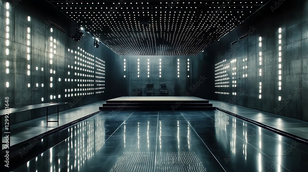Poster modern dynamic podium stage design with cutting-edge technology, professional event setup for presen