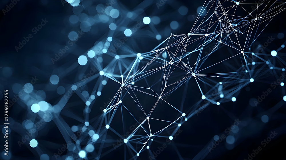 Aufkleber abstract digital network with connected nodes on dark blue background