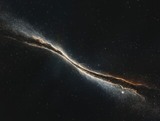 spiral galaxy viewed edge-on, showcasing a luminous central bulge and dust lanes with stars scattered across the dark cosmic background