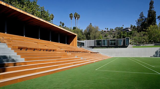 A well-designed high school outdoor gathering space with modern architecture and student-friendly