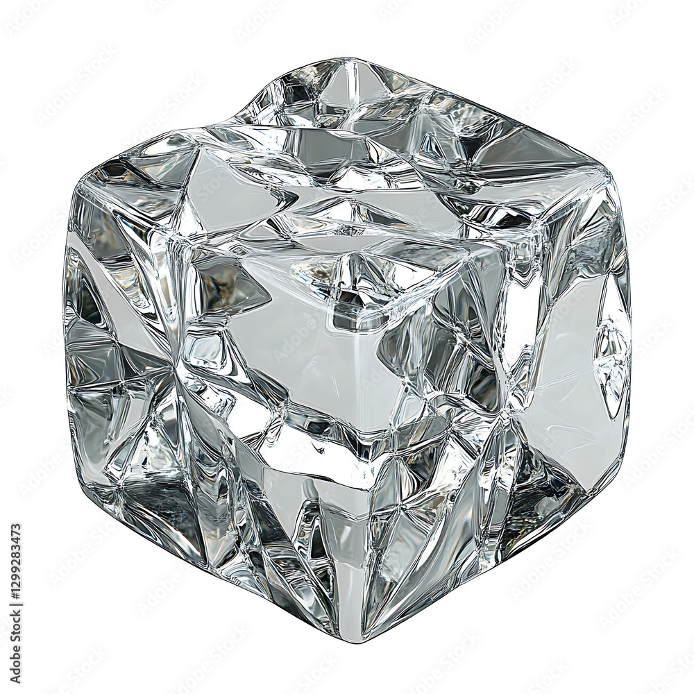 Poster high-detail single ice cube with glossy and crystal-clear texture for visual projects